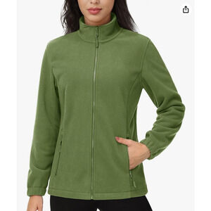 Magcomsen Fleece Jacket Green Full Zip Long Sleeve Pockets Sz 2XL‎ Women's